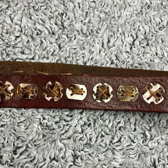 Beautiful Lg Solid Brass Western Leather Belt - Picture 2 of 4